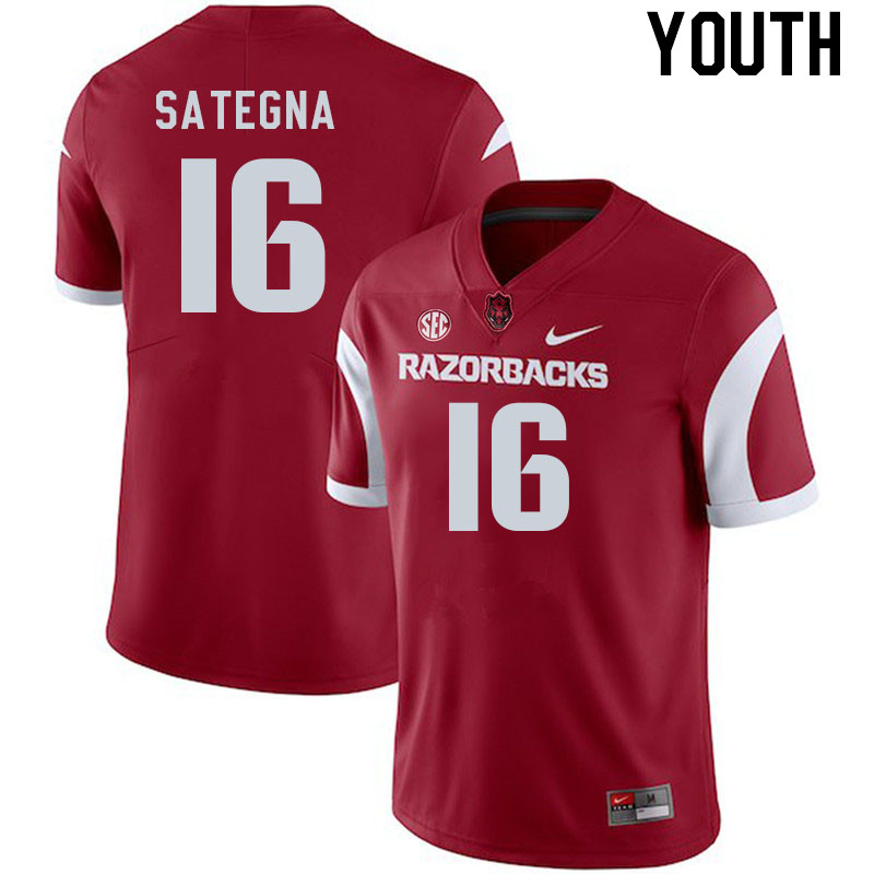 Youth #16 Isaiah Sategna Arkansas Razorback College Football Jerseys Stitched Sale-Cardinal